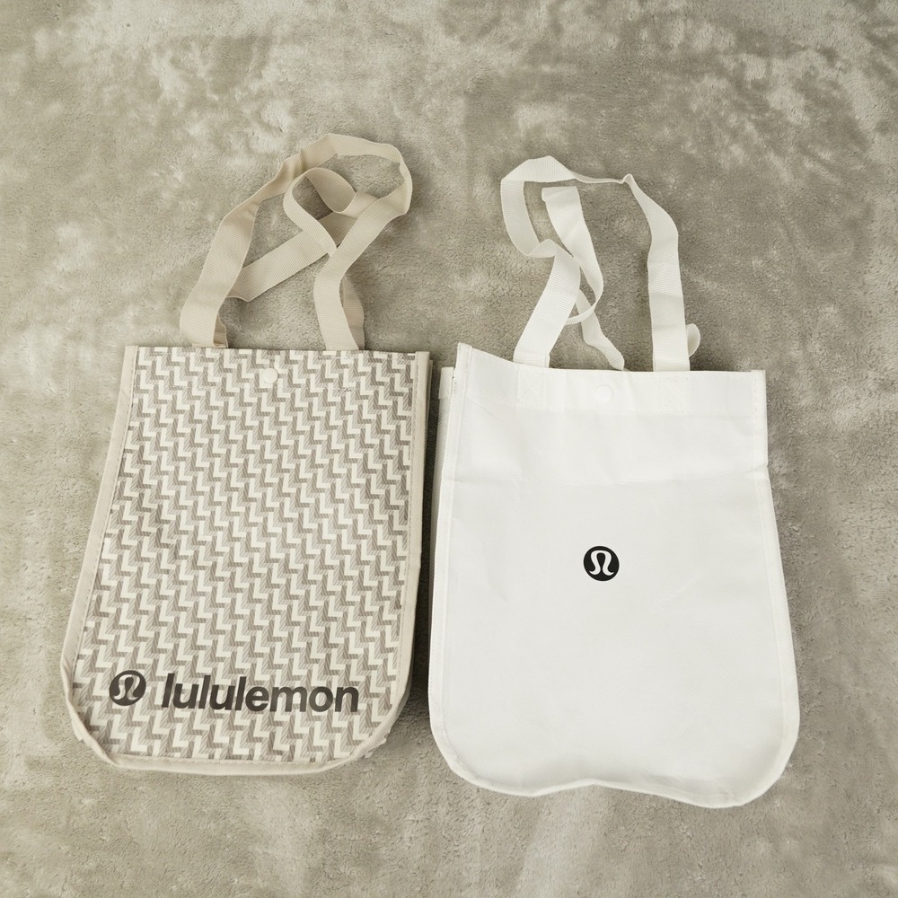 Lot of 2 lululemon Shopping Bags Small Black & White Grey & White Reusable 12x9